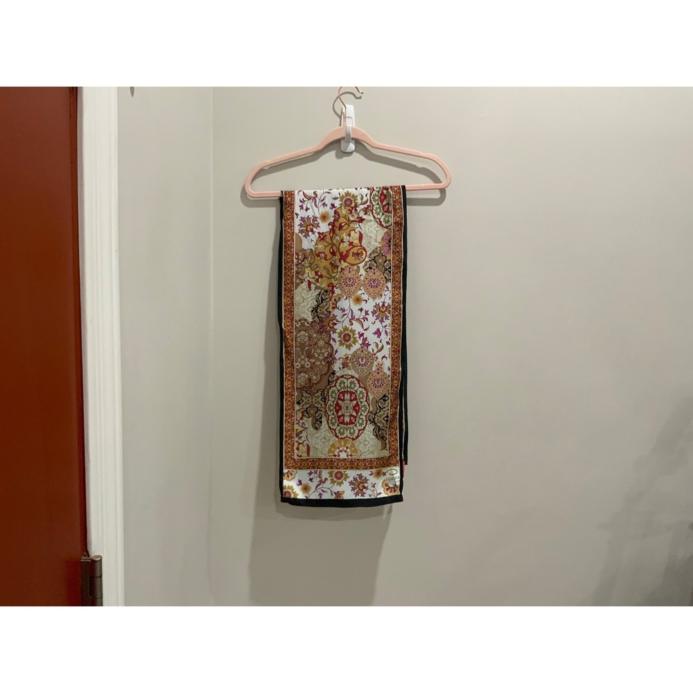 Oscar de la Renta Silk Scarf Floral Paisley Black Gold Burgundy Rectangular